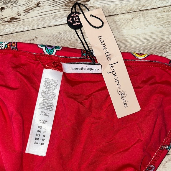 NWT Nanette Lepore Red Patterned Bikini Bottom Size Large Red - Picture 7 of 7